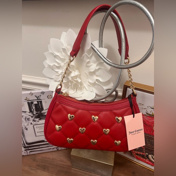 Juicy Couture Red Heart-Studded Shoulder Bag with Dust Bag - Picture 2 of 10